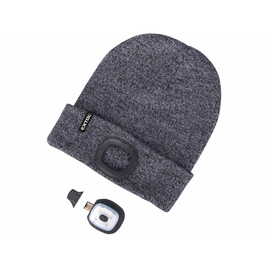 Extol - Mössa med pannlampa och USB-laddning 300 mAh grå storlek UNI