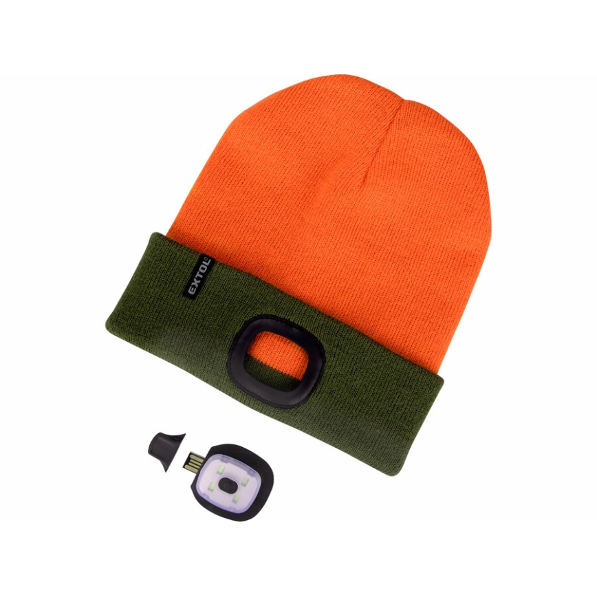 Extol - Mössa med pannlampa och USB-laddning 300 mAh neongul/orange storlek UNI