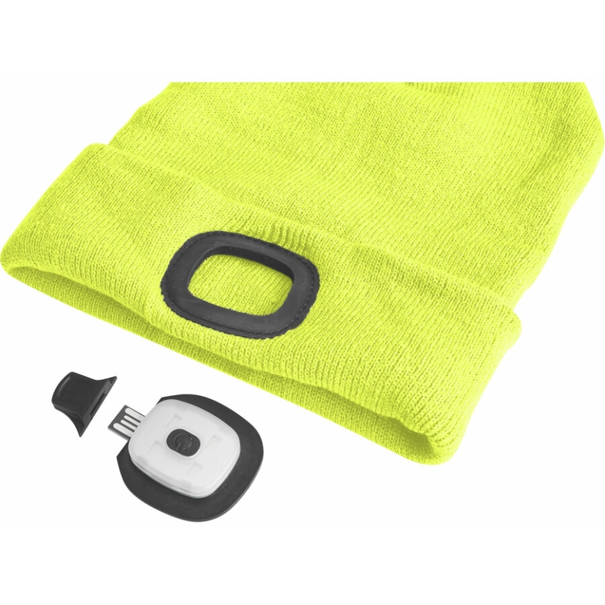 Extol - Mössa med pannlampa och USB-laddning 300 mAh neongul storlek UNI