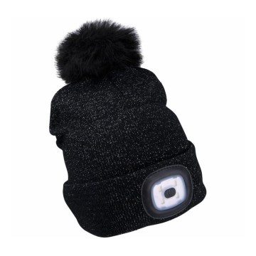Extol - Mössa med pannlampa och USB-laddning 300 mAh svart med pompom storlek UNI
