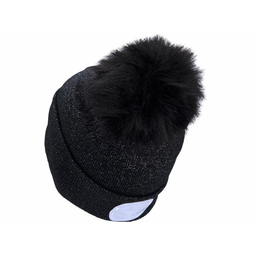 Extol - Mössa med pannlampa och USB-laddning 300 mAh svart med pompom storlek UNI