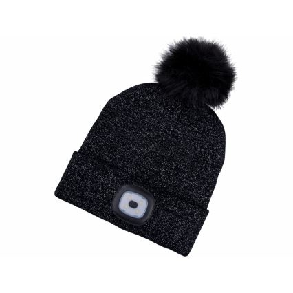Extol - Mössa med pannlampa och USB-laddning 300 mAh svart med pompom storlek UNI
