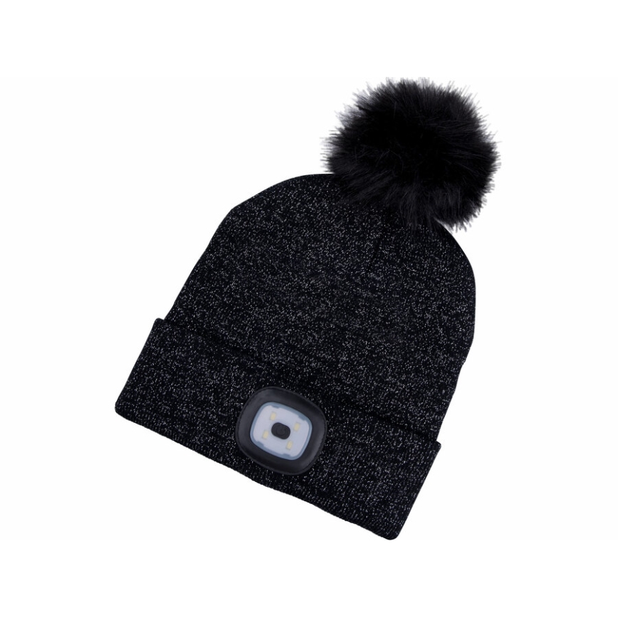 Extol - Mössa med pannlampa och USB-laddning 300 mAh svart med pompom storlek UNI