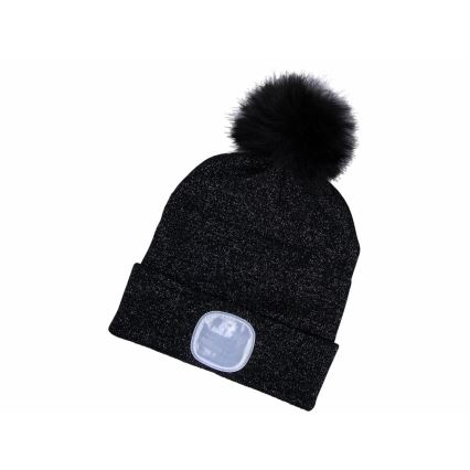 Extol - Mössa med pannlampa och USB-laddning 300 mAh svart med pompom storlek UNI