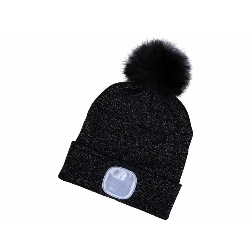 Extol - Mössa med pannlampa och USB-laddning 300 mAh svart med pompom storlek UNI