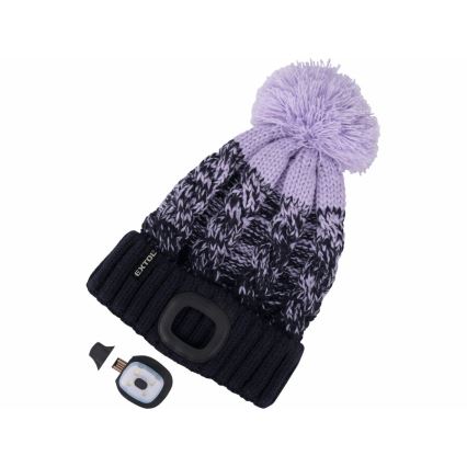 Extol - Mössa med pannlampa och USB-laddning 300 mAh blå/lila med tofs storlek UNI