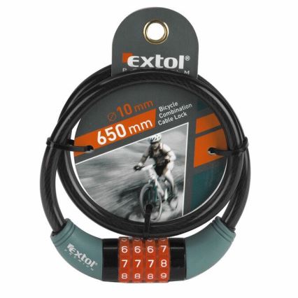 Extol Premium - Cykellås med snöre 10x650 mm och en fyrsiffrig kod