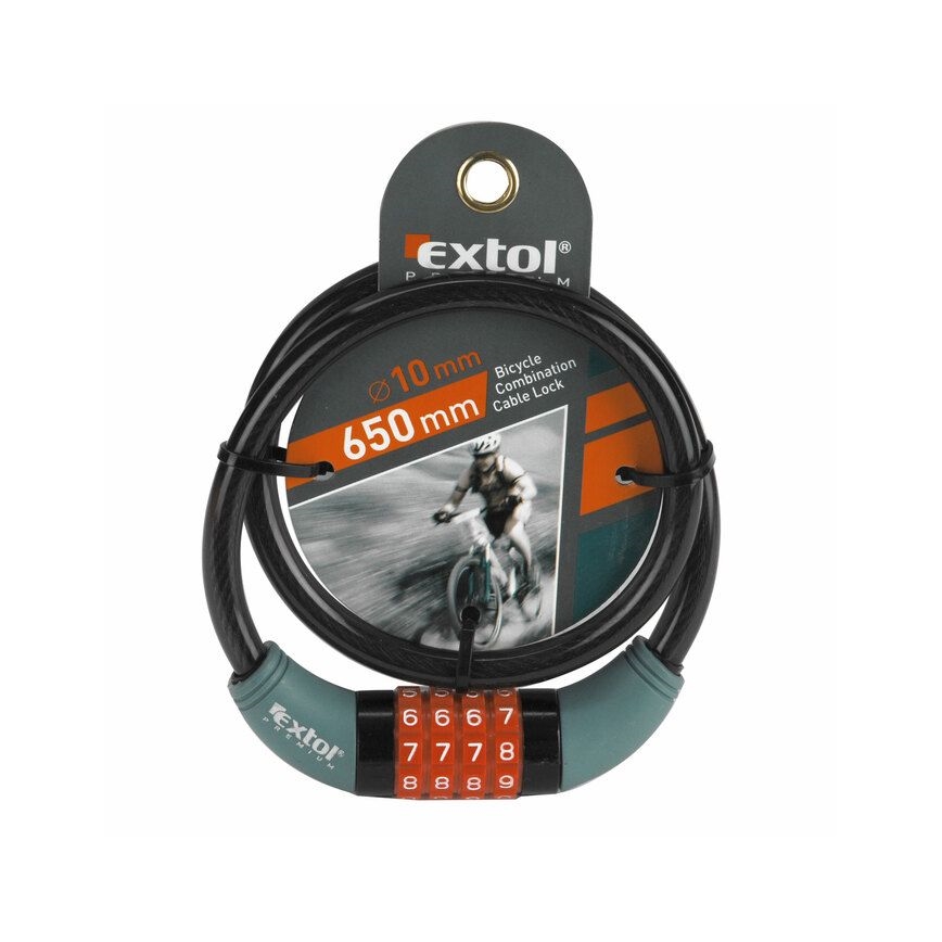 Extol Premium - Cykellås med snöre 10x650 mm och en fyrsiffrig kod