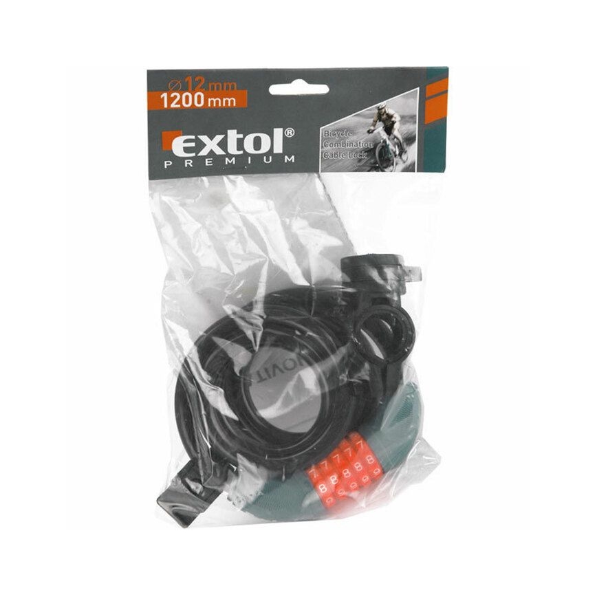 Extol Premium - Cykellås med snöre 12x1200 mm och fyrsiffrig kod