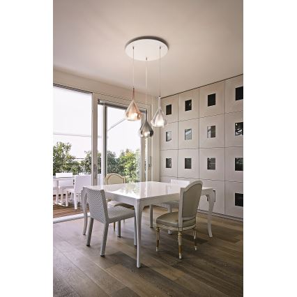 Fabas Luce 3481-47-297 - Ljuskrona med textilsladd LILA 3xE27/40W/230V guld/grå/genomskinlig