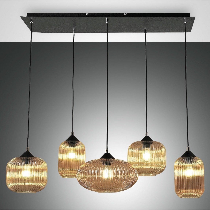Fabas Luce 3627-48-125 - Ljuskrona med textilsladd GILLIS 5xE27/40W/230V guld/svart