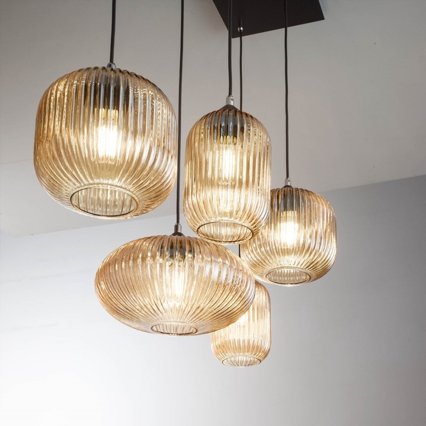 Fabas Luce 3627-48-125 - Ljuskrona med textilsladd GILLIS 5xE27/40W/230V guld/svart