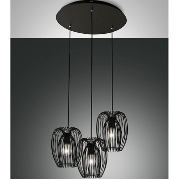 Fabas Luce 3677-47-101 - Ljuskrona med upphängningsrem CAMP 3xE27/40W/230V svart