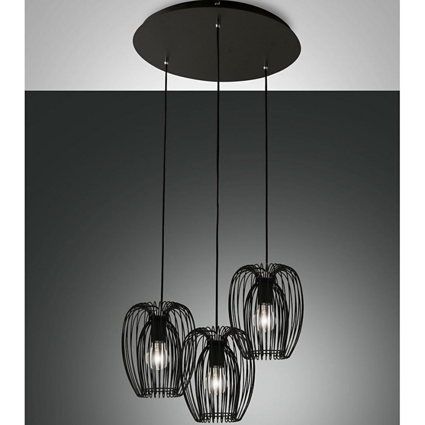 Fabas Luce 3677-47-101 - Ljuskrona med upphängningsrem CAMP 3xE27/40W/230V svart