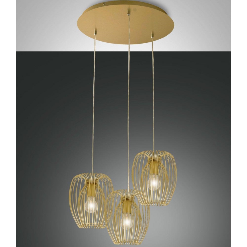 Fabas Luce 3677-47-225 - Ljuskrona med upphängningsrem CAMP 3xE27/40W/230V gyllene