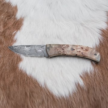 Fällbar Damaskus kniv 8,5 cm lindsläktet