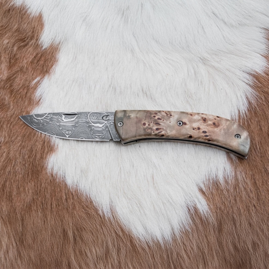 Fällbar Damaskus kniv 8,5 cm lindsläktet