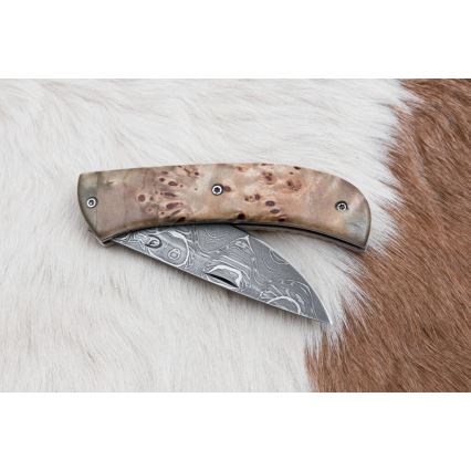 Fällbar Damaskus kniv 8,5 cm lindsläktet