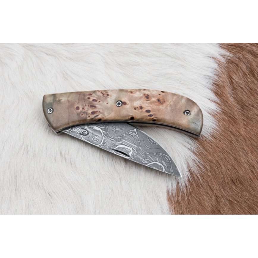 Fällbar Damaskus kniv 8,5 cm lindsläktet