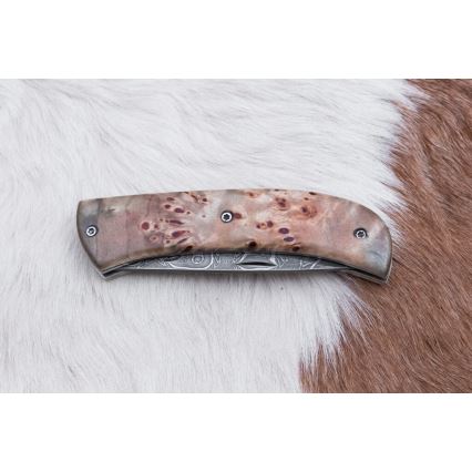 Fällbar Damaskus kniv 8,5 cm lindsläktet