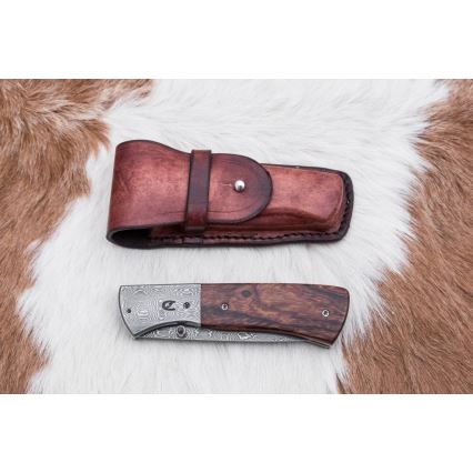 Fällbar Damaskus kniv 8 cm ironwood