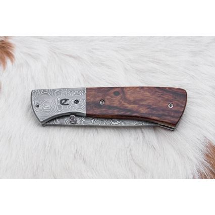 Fällbar Damaskus kniv 8 cm ironwood