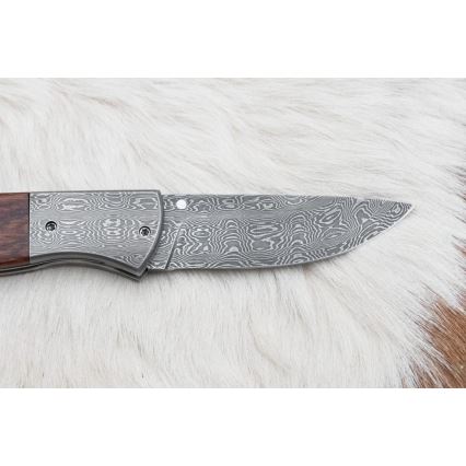 Fällbar Damaskus kniv 8 cm ironwood