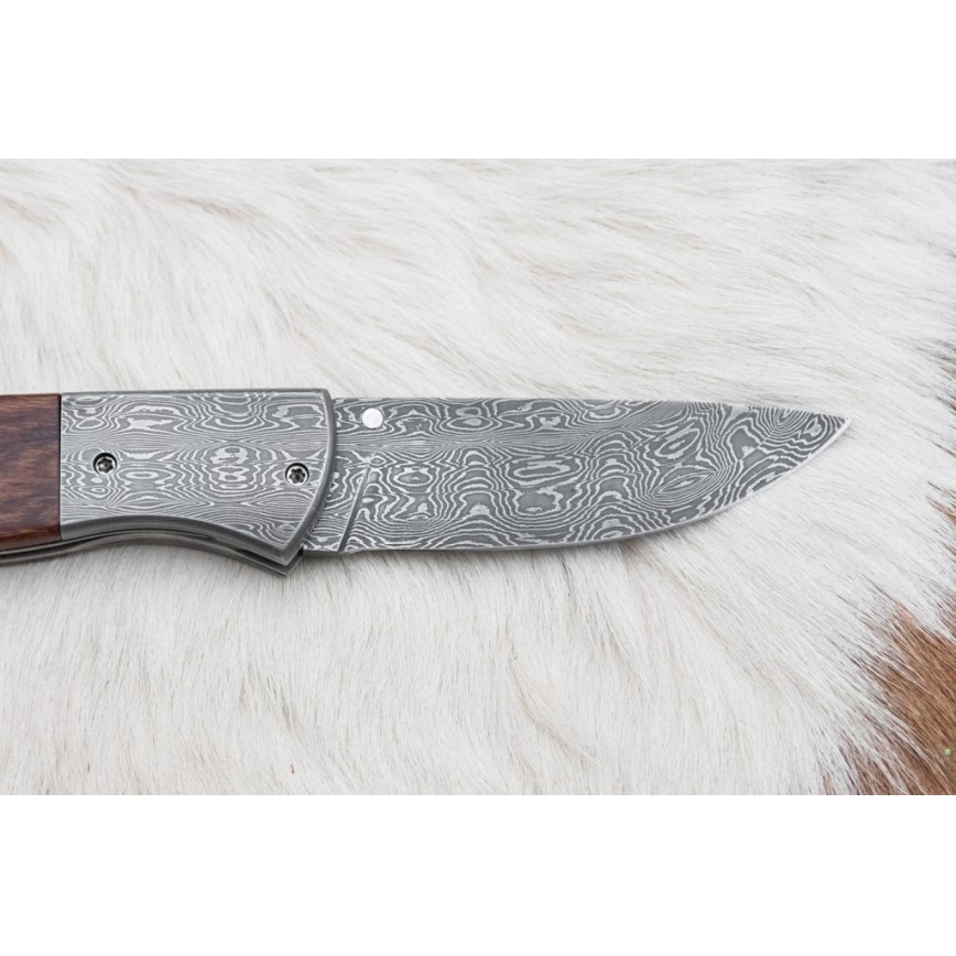 Fällbar Damaskus kniv 8 cm ironwood