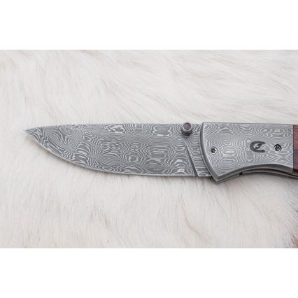 Fällbar Damaskus kniv 8 cm ironwood