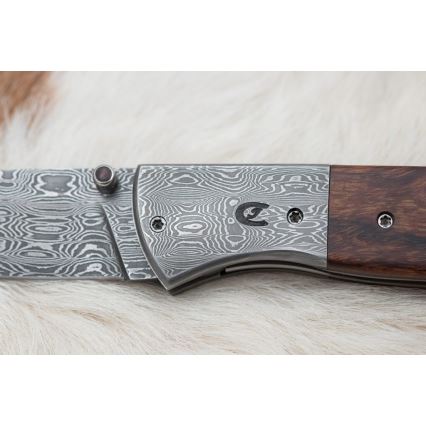 Fällbar Damaskus kniv 8 cm ironwood