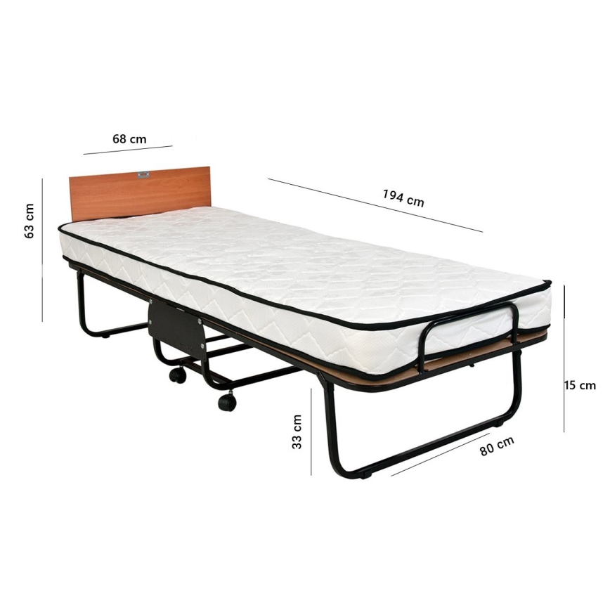 Fällbar enkelsäng i metall HERON 80 x 190 cm, vit, maxvikt 120 kg