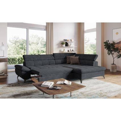 Fällbar L-formad soffa MARANO rätt svart