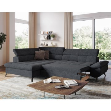 Fällbar L-formad soffa MARANO vänster svart