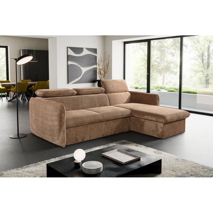Fällbar L-formad soffa med förvaringsutrymme BEJA beige rätt