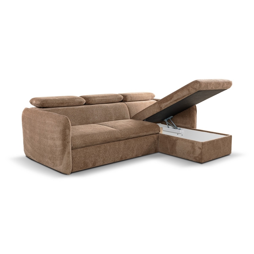 Fällbar L-formad soffa med förvaringsutrymme BEJA beige rätt