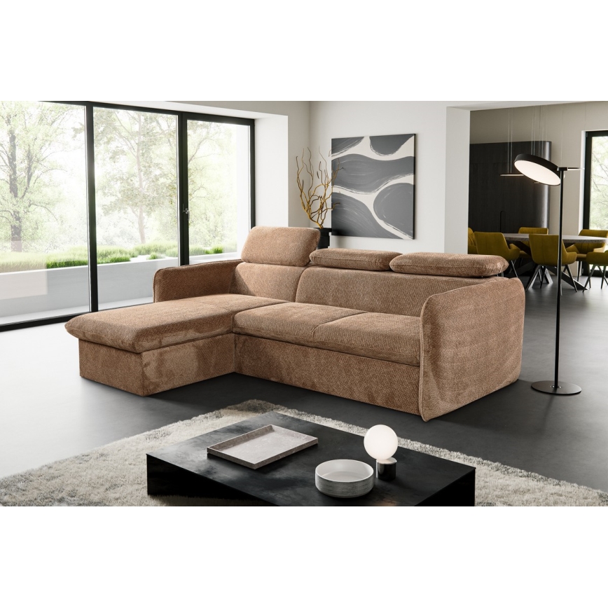 Fällbar L-formad soffa med förvaringsutrymme BEJA beige vänster