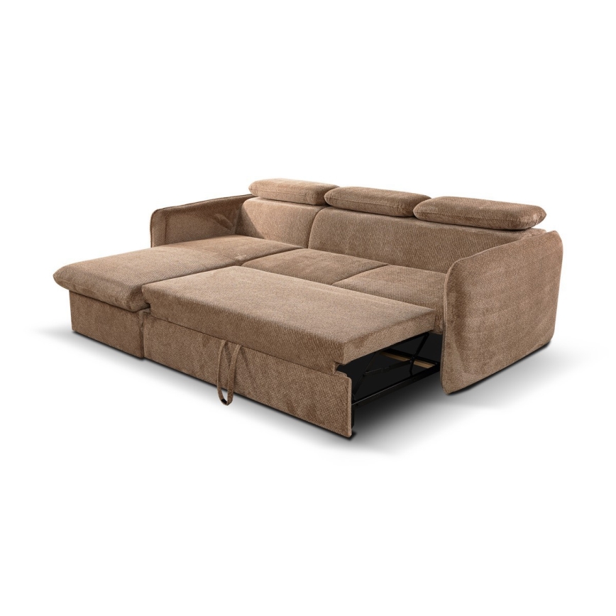 Fällbar L-formad soffa med förvaringsutrymme BEJA beige vänster