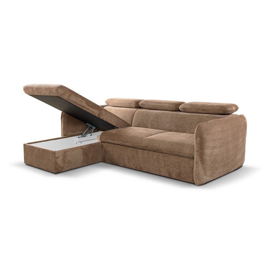 Fällbar L-formad soffa med förvaringsutrymme BEJA beige vänster