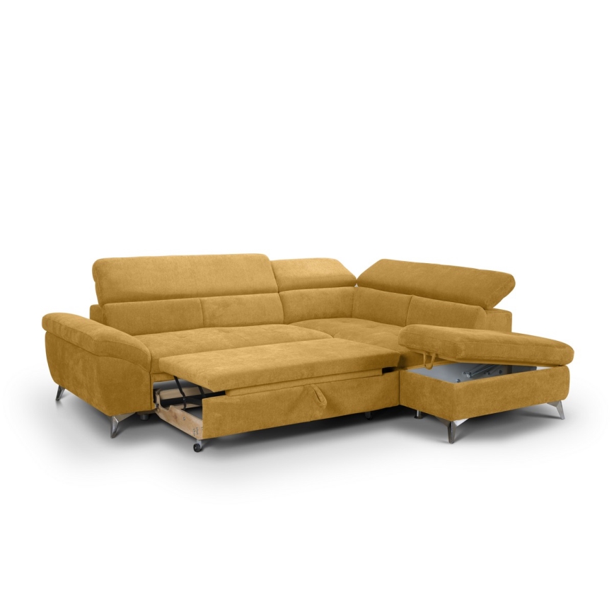 Fällbar L-formad soffa SALERNO rätt gul