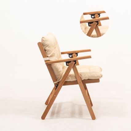 Fällbar trädgårdsstol med kudde beige/avenbok