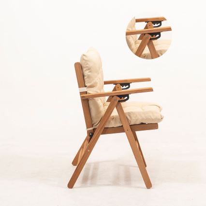 Fällbar trädgårdsstol med kudde beige/avenbok