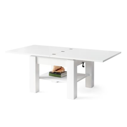 Fällbart soffbord/matbord med lyfttopp CALEB vit