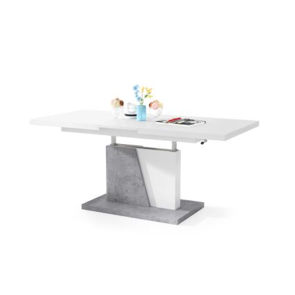 Fällbart soffbord/matbord med lyfttopp NINO vit/grå betong