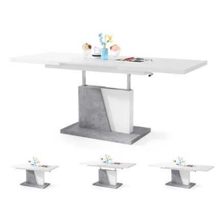 Fällbart soffbord/matbord med lyfttopp NINO vit/grå betong