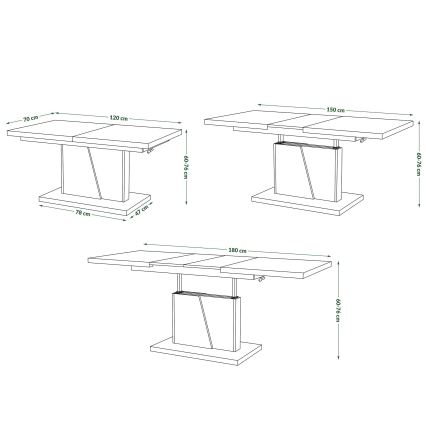 Fällbart soffbord/matbord med lyfttopp NINO vit/grå betong