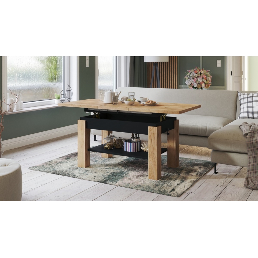 Fällbart soffbord med en hylla ADONIS ek/svart