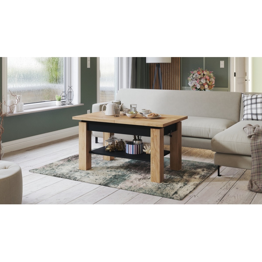Fällbart soffbord med en hylla ADONIS ek/svart
