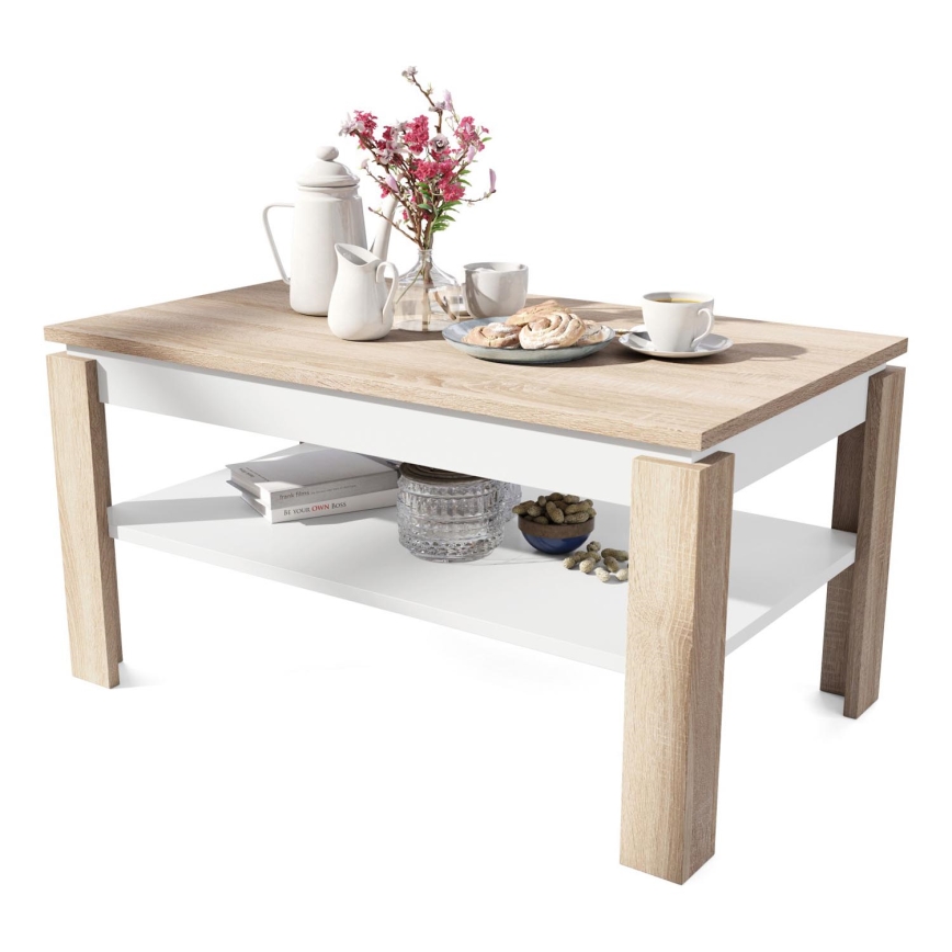 Fällbart soffbord med lyfttopp med hylla ADEN ek sonoma/vit