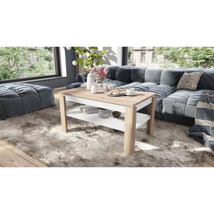 Fällbart soffbord med lyfttopp med hylla ADEN ek sonoma/vit