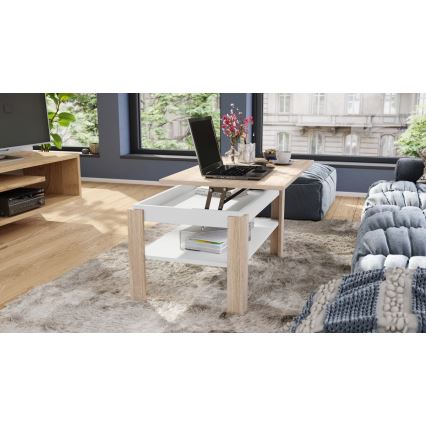 Fällbart soffbord med lyfttopp med hylla ADEN ek sonoma/vit